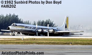 1982 - Aeca Cargo CL-44D4-1 HC-BHS (ex N124SW, TF-CLA) final landing aviation stock photo #AI8202