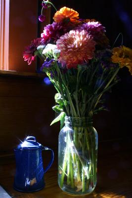 Flowers and Blue Pitcher