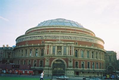 The Royal Albert Hall opposite king monument.  A fine piece of architecture, don't you think?!