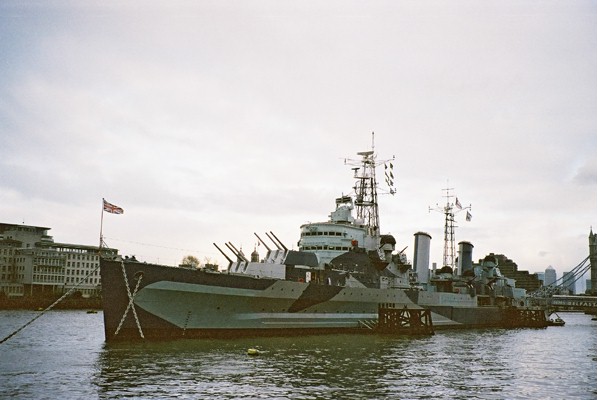 HMS Belfast on the Thames River.