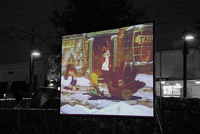 A Cartoon and a Movie Outdoors