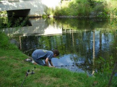 Michael puts the fish back