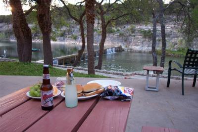 Dinner is ready at the River Inn. We stayed Sunday nite and had the place to ourselves.
