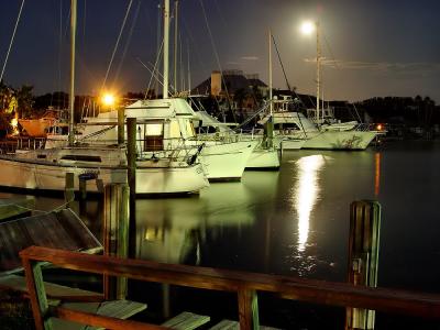 Full moon at marina in Ponce Inlet,  Florida