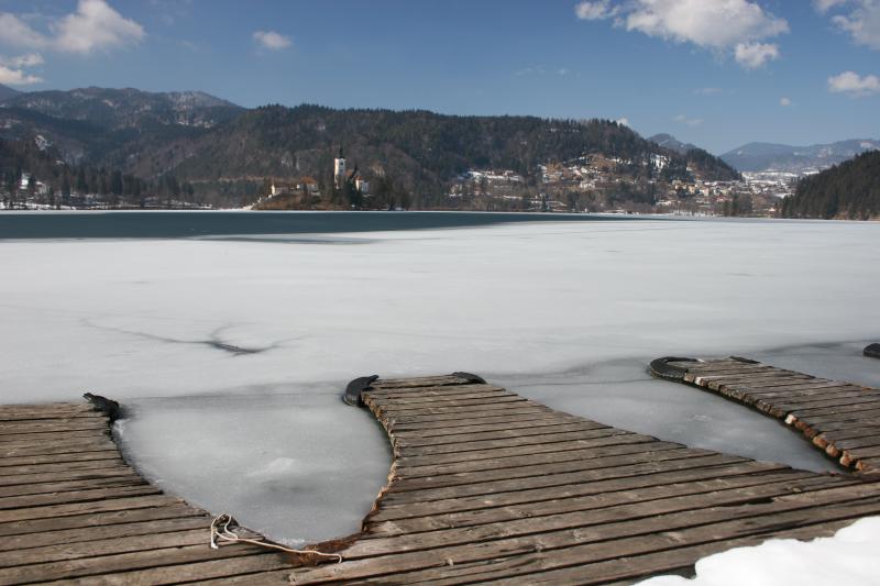 it is March but Lake Bled is still frozen