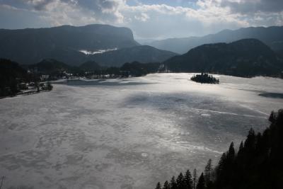 view onto Lake Bled from Bled Castle