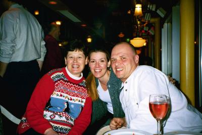 This photo is from Christmas 2002 with my good friends Annette and Tom from the office.
Oh and the glass of wine, which was also a good friend too at that party!

