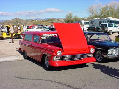 red 57 Ford station wagon 