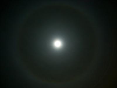 High clouds moving in prior to the predicted peak of the 2002 Leonids caused a halo around the moon