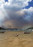 Bush fire at Ku-ring-gai Chase National Park from Careel Bay