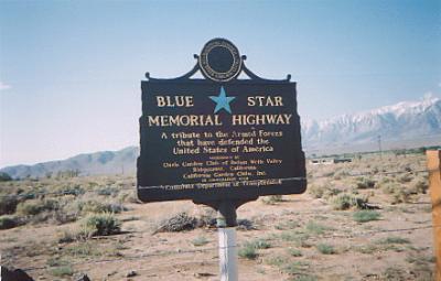 Many people traveling on this highway pass by Manzanar without knowing of its history or existence.  The irony is that the sign states that this 'Blue Star Highway' is A tribute to the Armed Forces that have defended the United States of America, while adjacent to it so many American citizens were prisoners of their own country.