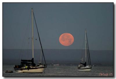 2 Sailboats at Moonset/Sunrise