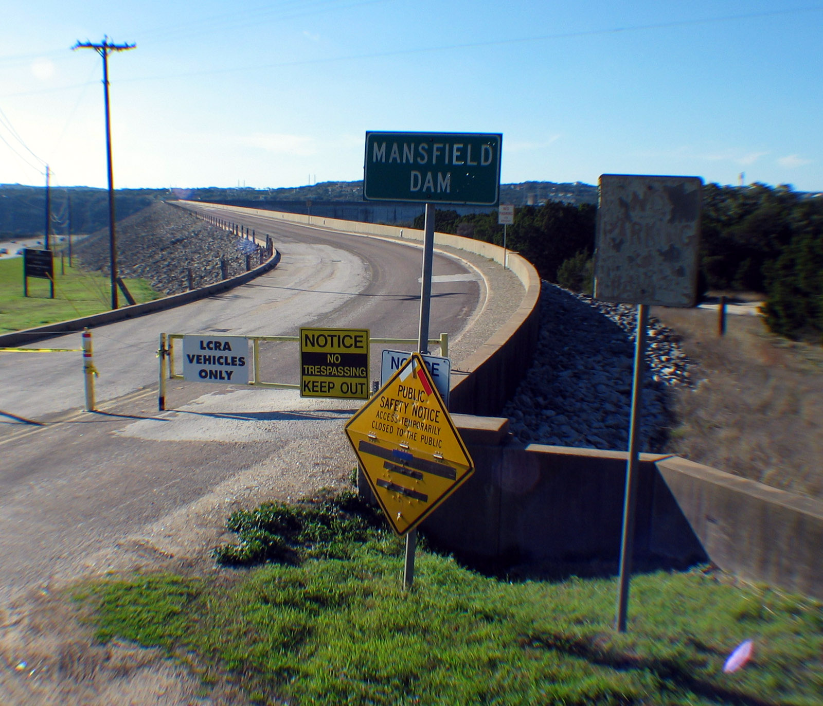 Mansfield Dam and all sorts of warning signs