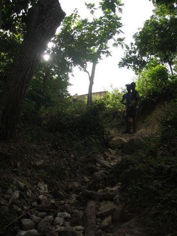 walking up the hill to the church