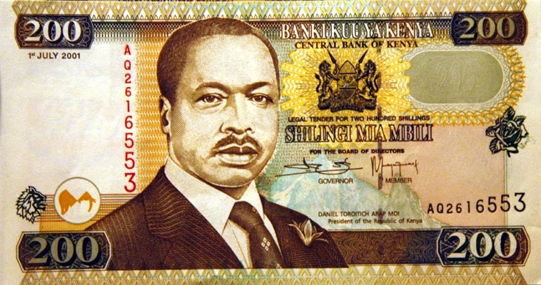 Former President Daniel Arap Moi on a 200 Kenyan Shilling note