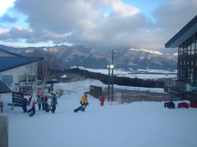 The snowy mountains from the ski station