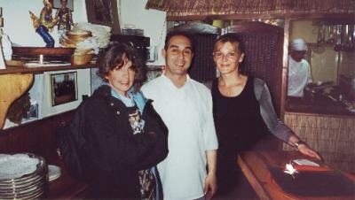 Judy with the cook and his wife after dinner. Photo taken after we congratulated the cook for a spectacular meal.