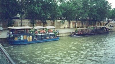 Boat cafes on the Seine River
