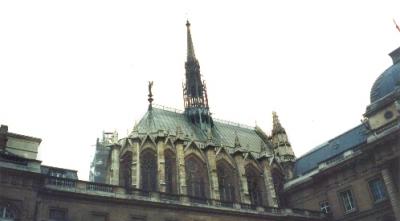St. Chapelle Church exterior: Gothic building built from 1242 to 1248 for St. Louis IX, France’s only canonized king.