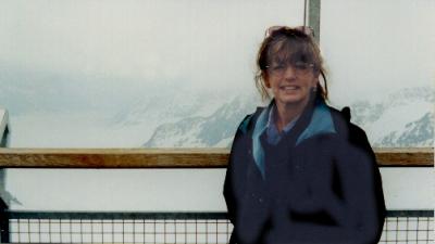 Judy at the top of Jungfrau. This is the highest, generally accessible point in Europe (11,723 ft.).