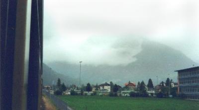 Interlaken as seen from the train as we were leaving for Zurich. Whole area was covered by clouds - little visibility. (1)