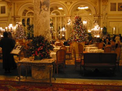 A view of the dining area inside the Plaza Fifth Avenue hotel.