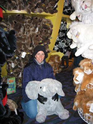 Chelle poses with one of the billion stuffed animals at FAO Schwarz.