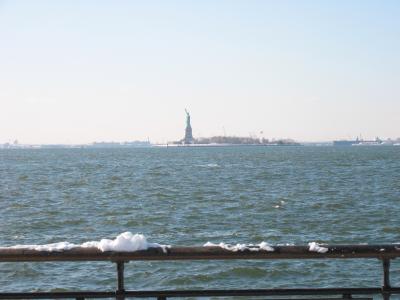 A view of the Statue of Liberty from Battery Park.