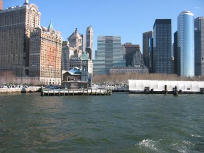 A view of the pier with downtown New York in the background.