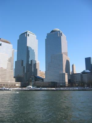 A view of #2 and #3 World Financial Center buildings that sustained major structural damage. #4 WFC Merrill Lynch (far left)