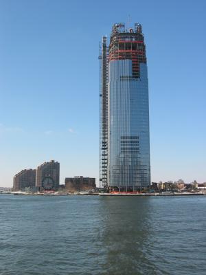 Construction of a major skyscraper on the New Jersey coastline.