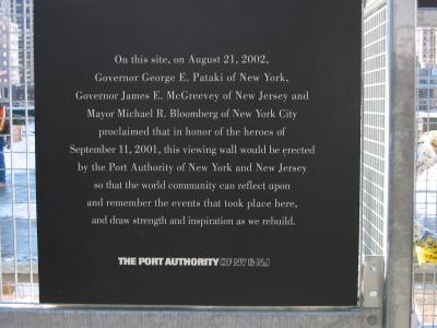 A plaque describing the purpose of the Ground Zero viewing wall.