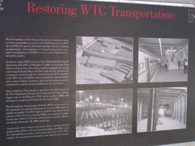 A plaque describing the restoring of WTC transportation.