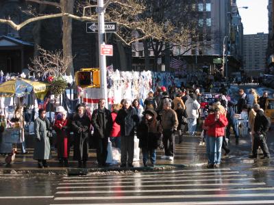 A view of a memorial placed on the fence of St. Paul's Chapel across the street from Ground Zero.