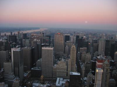 A view of New York to the north from the Empire State Building. Central Park is in the middle just behind the GE building.