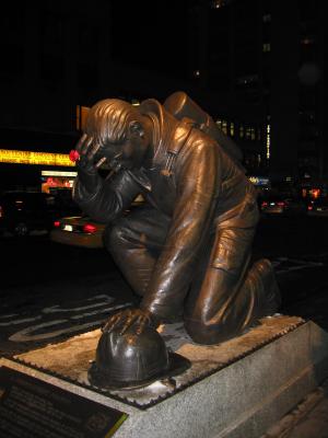A Firefighter's Prayer. A statue in honor of the firefighters who lost their lives on September 11, 2001.