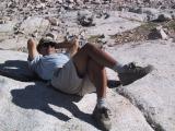 Mount Whitney: Sam resting at trail camp.