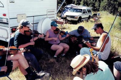 Jammin' with the gang in the shade of Rick & Sally's trailer.
