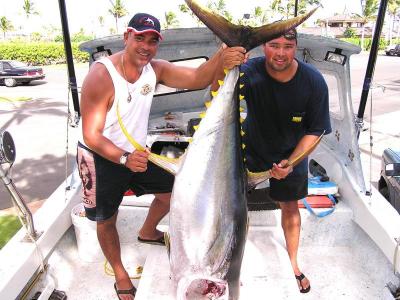 F/A Hinano took his friend Jr. from RAR out fishing yesterday & caught this HUGE 200 lbs. Ahi.  Hupa Hupa! ! (RAR for Hanapa'a).