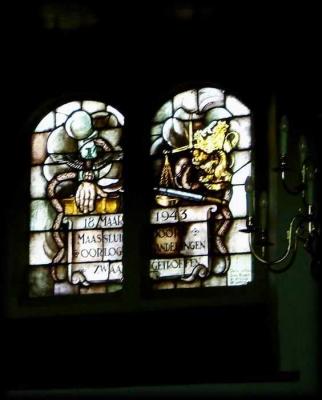 Window commemorating the flooding of Holland in 1953, parts of Maasluis were inundated then