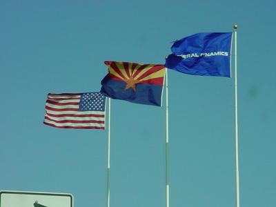 flags America, Arizona and General Dynamics plant in Scottsdale Arizona