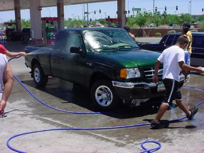 the green truck gets a bath