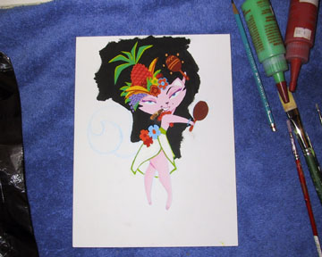 Tropical Kitty being created..cel vinyl on masonite board