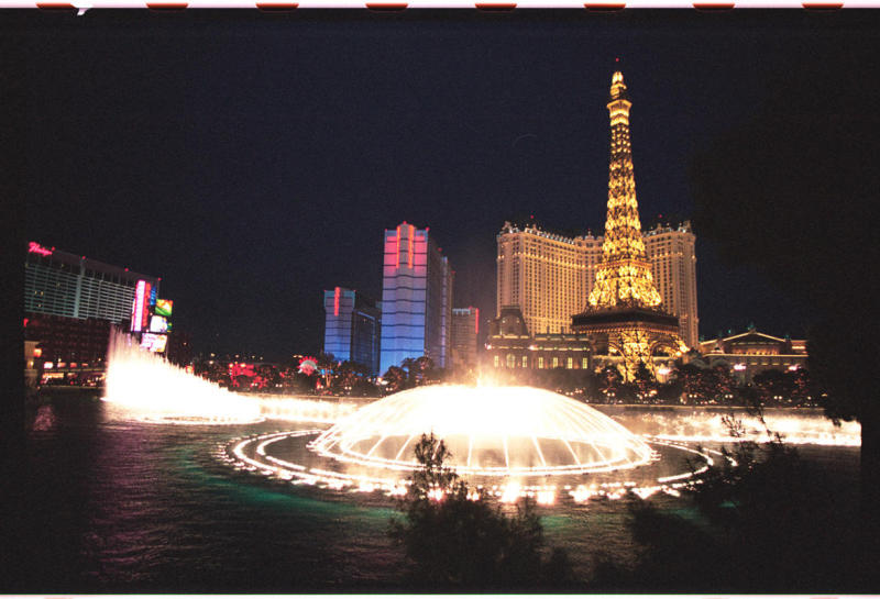 Bellagio fountains, Bally's, and Paris