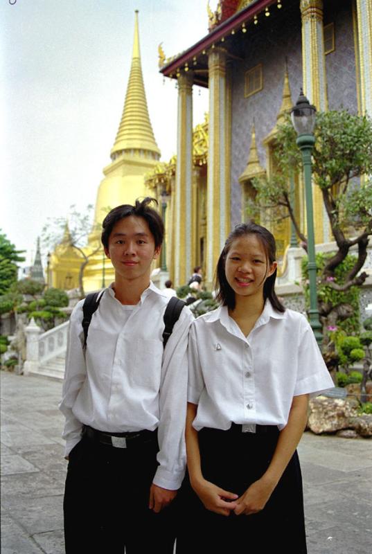 Thai college students on assignment to talk to tourists