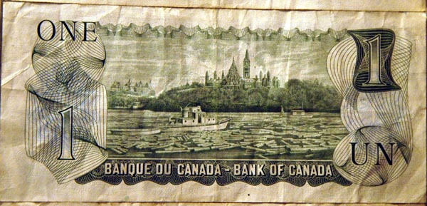 View of Parliament on an old Canadian dollar bill