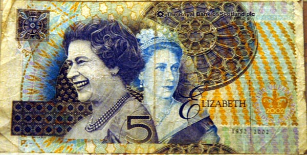 Special Scottish 5 Pound note issued for the Queens's Jubilee