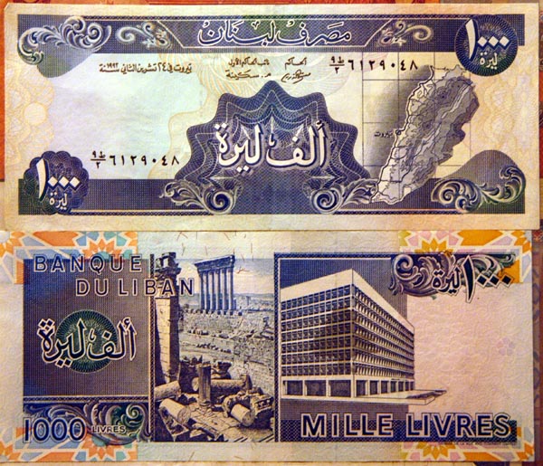 1000 Lebanese pound banknotes