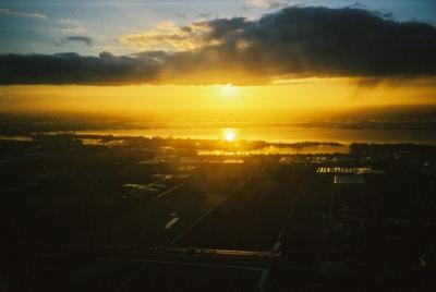 Sunrise as we are flying over Holland, landing in about 5 minutes.