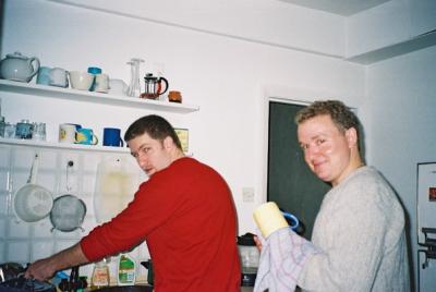 Ha!  Proof that men DO the dishes.  Then again, maybe Julie had to bribe them.
